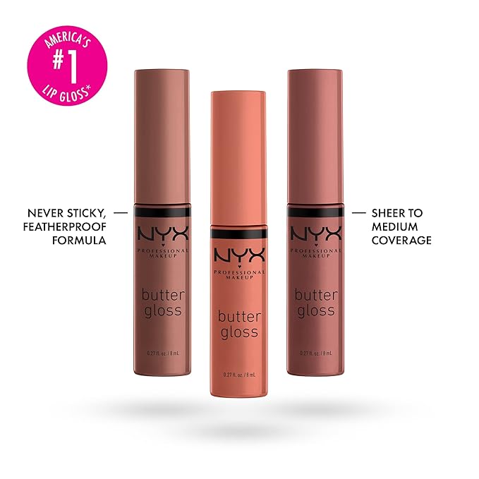 NYX PROFESSIONAL MAKEUP Butter Gloss Brown Sugar, Non-Sticky Lip Gloss - Pack Of 3 (Sugar High, Spiked Toffee, Butterscotch)-Velvo Beauty