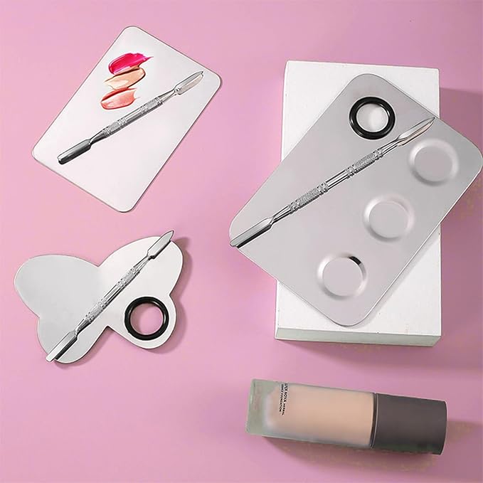 Makeup Mixing Palette, KissDate Makeup Spatula Palette with Foundation Spatula, Stainless Steel Makeup MixingTray Nail Art Palette Foundation Mixing Tray Cosmetic Spatula Makeup Palette Makeup Mixer-Velvo Beauty