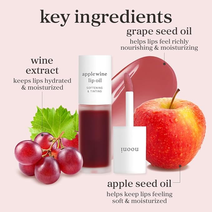 NOONI Korean Lip Oil - Applewine | Long-Lasting, Moisturizing, Plumping, Revitalizing for Dry Lips, Waterproof, No Peel Off, Hydrating, Nourishing Crystal Clear, 0.12 FL Oz-Velvo Beauty