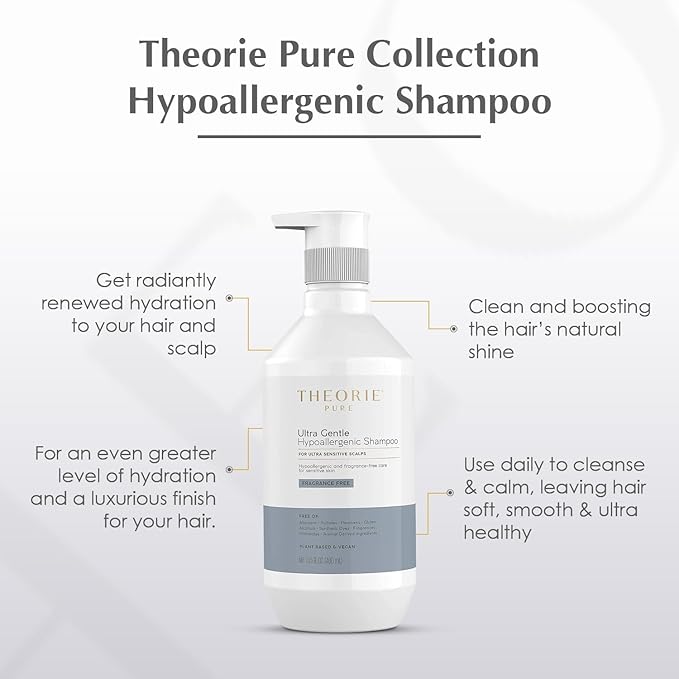 Theorie PURE Ultra Gentle Hypoallergenic Shampoo โ Plant-Based & Vegan โ Fragrance-Free โ Designed for Delicate Scalp Care โ Pump Bottle โ 400mL-Velvo Beauty