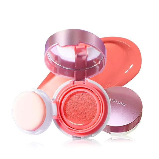 BLUE LOVE Cushion Liquid Blush - Silky Cheek Tint with Mirror, Natural Enhancer for a Radiant Finish, Contours & Highlights for Effortless Elegant (01 Pink Orange)-Velvo Beauty