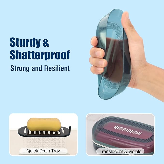 Shampoo Bar Holder Travel Case, Large Soap Holder for 5 oz/10 oz Oversized Bars, Durable & Versatile Storage Soap Container with Drainage Layer (Blue Style A-Large)-Velvo Beauty