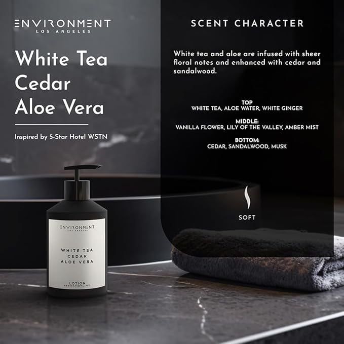 ENVIRONMENT Inspired by 5-Star Hotels WSTN Lotion, 300ml Luxury Scented Lotion (White Tea | Cedar | Aloe Vera) Bathroom Luxury, Men & Women High-End Body Lotion, Hand Cream, Dry Skin Treatment-Velvo Beauty