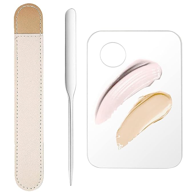 Makeup Spatula and Makeup Palette, Stainless Steel Foundation Palette & Tiny Spatula Tool for Nail, Art, Eye Shadow, Eyelash, Face Makeup (Acrylic Palette)-Velvo Beauty