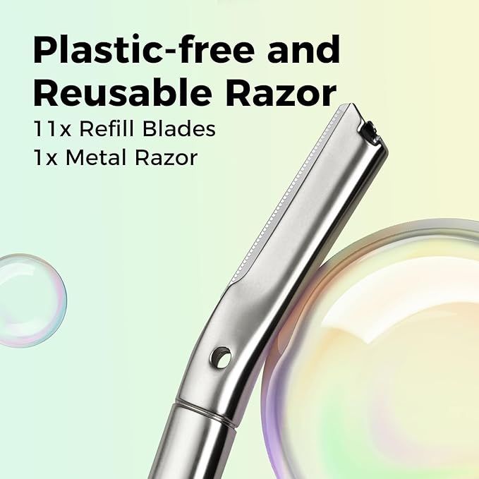 ZOMCHI Dermaplaning Tool, Dermaplaning Razor for Women & Men, Reusable Eyebrow Razor with 11 Refill Blades, Facial Razor Removes Peach Fuzz, Exfoliates Skin (Matte Silver)-Velvo Beauty