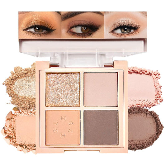 4Colors Eyeshadow Makeup Palette,Nude Champagne Natural Neutral Powde Eye Shadow Palette for Older Women,Long Lasting Naturing-Looking,Lightweight,Waterproof,Eye Makeup Kit Travel Size-Velvo Beauty
