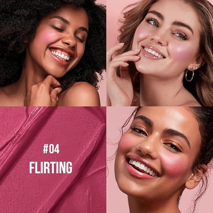 Multi-Use Makeup Cream Blush Stick, Unidollss 3-in-1 Buildable Blush Stick for Cheeks, Eyes, and Lips, Hydrating formula, All day wear, Easy Application with Thumb Puff Included (04 FLIRT)-Velvo Beauty
