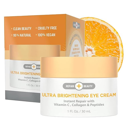 Vitamin C, Collagen and Peptides Eye Cream - Reduces Dark Circles, Puffiness & Eye Bags, Brightening Under Eye Cream - Cruelty Free Korean Skin Care For All Skin Types - 1.0 Fl. oz/ 30ml-Velvo Beauty