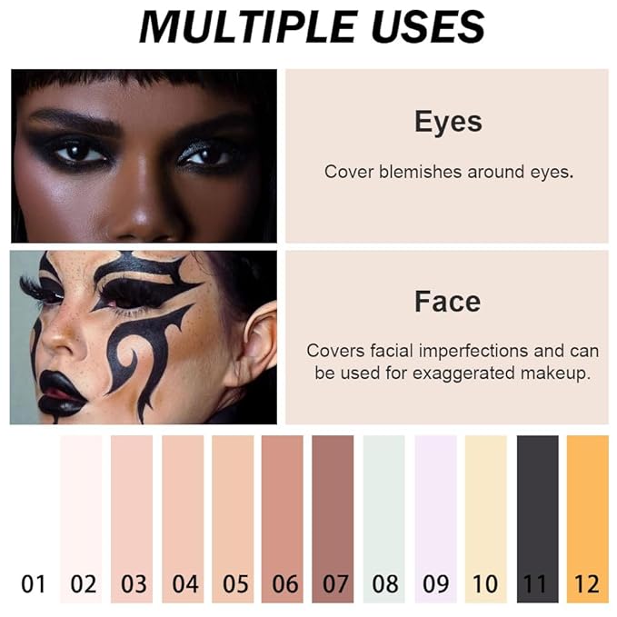 Kaely Color Correcting Concealer,Cream Pot Concealer Full Coverage,under Eye Concealer Palette for Conceals Dark Circles,Waterproof Foundation Face Makeup,11 Black-Velvo Beauty