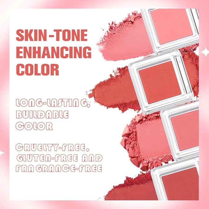 Blush for Cheeks Professional Makeup Palette, Comes with 4 Separate Powder Palette,Blendable and Fade-Resistant for Eyes,Lips & Cheeks Long-Wear Matte Finish,Color-Coral Nude Pink Red Comes with Brush-Velvo Beauty