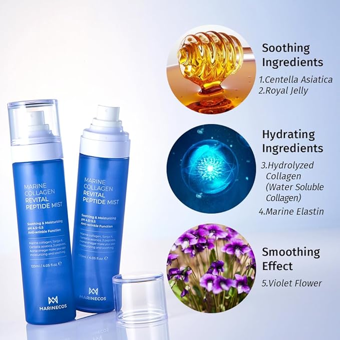 Marine Collagen Revital Peptide Mist 120ml ㅣ Fine Facial Spray for Hydration Soothing Glow ㅣ Daily Moisture Mist with Centella and Peptides-Velvo Beauty