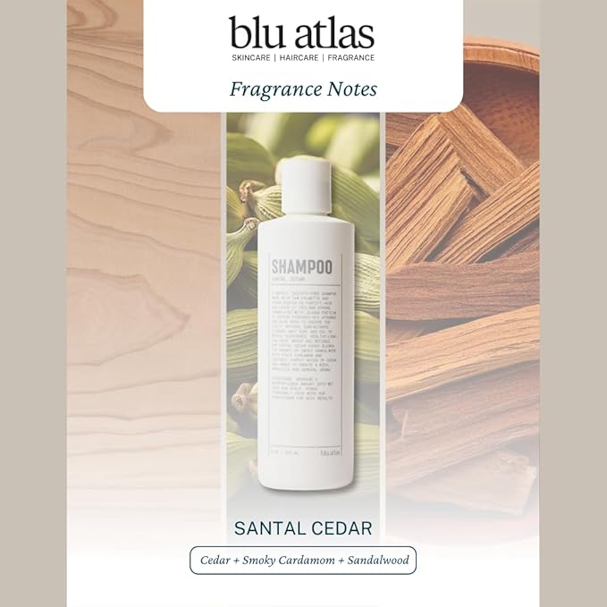 Blu Atlas Men's Natural Shampoo – Organic, Sulfate-Free, Paraben-Free – Deep Cleansing & Hydrating – Santal Cedar Scent – Made in America – 8 oz-Velvo Beauty