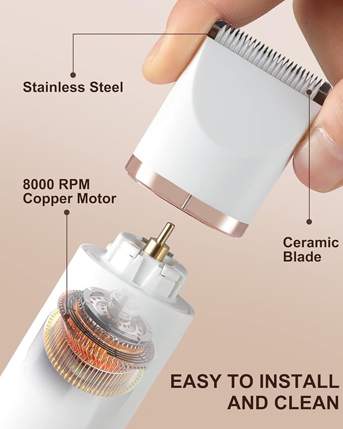 Bikini Trimmer Pubic Hair Trimmer for Women Legs Bikini Line Armpit Rechargeable Electric Shaver for Women Hair Removal with Snap-in Ceramic Blades IP7X Waterproof, White-Velvo Beauty