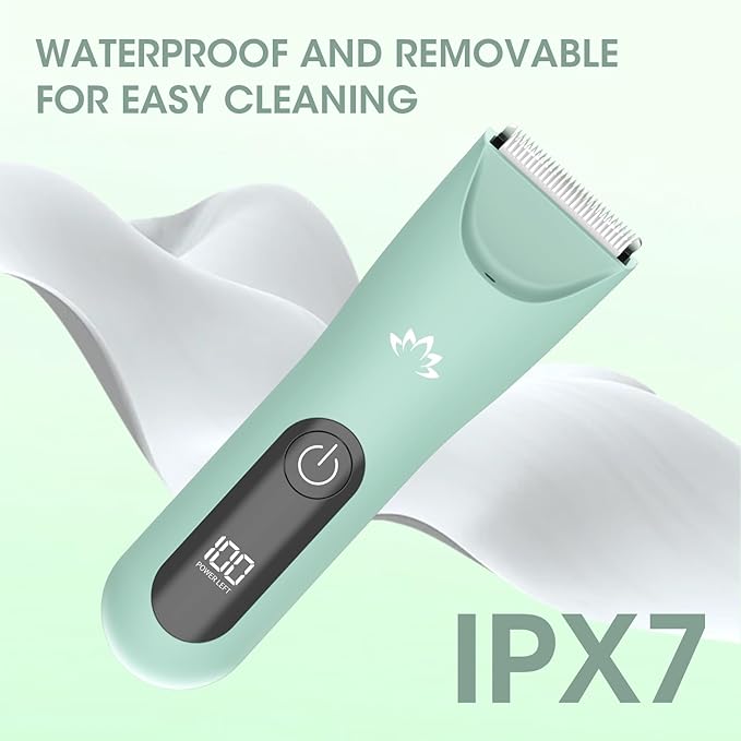 Lanumi Bikini Trimmer Women Rechargeable Body Hair Trimmer Electric Shaver Pubic Hair Grooming Kit with Charging Dock IPX7 Waterproof Wet/Dry Use (Green)-Velvo Beauty
