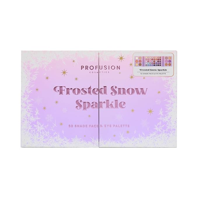 Profusion Cosmetics Frosted Snow Sparkle 52 Shade Face and Eye Palette, Multi Finish Shadows for Bold and Glamorous Evening Looks, Blendable and Buildable Blushes for Endless Stunning Looks-Velvo Beauty