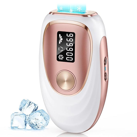 IPL Laser Hair Removal Device for Women & Men - Home 45°F Ice-Cooling Contact for Painless & Long-Lasting Results, 86% Hair Reduction in 3 Weeks for Full Body & Bikini Line, Rose Gold-Velvo Beauty
