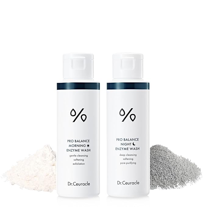 Enzyme Powder Face Wash Set - Dr.Ceuracle Pro Balance Day and Night Powder Wash with Natural Enzymes (2x50g) - Korean AM PM Facial Enzyme Powder Cleanser Bundle for Deep Pore Cleansing-Velvo Beauty