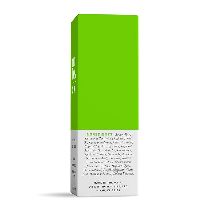 No B.S. Caffeine Eye Cream with Pure Hyaluronic Acid & Plant Based Squalane Oil, Under Eye Cream for Dark Circles & Puffiness, Skin Care for Women & Men, Travel Size, 0.5 FL Oz, and CoQ10 for Wrinkles-Velvo Beauty