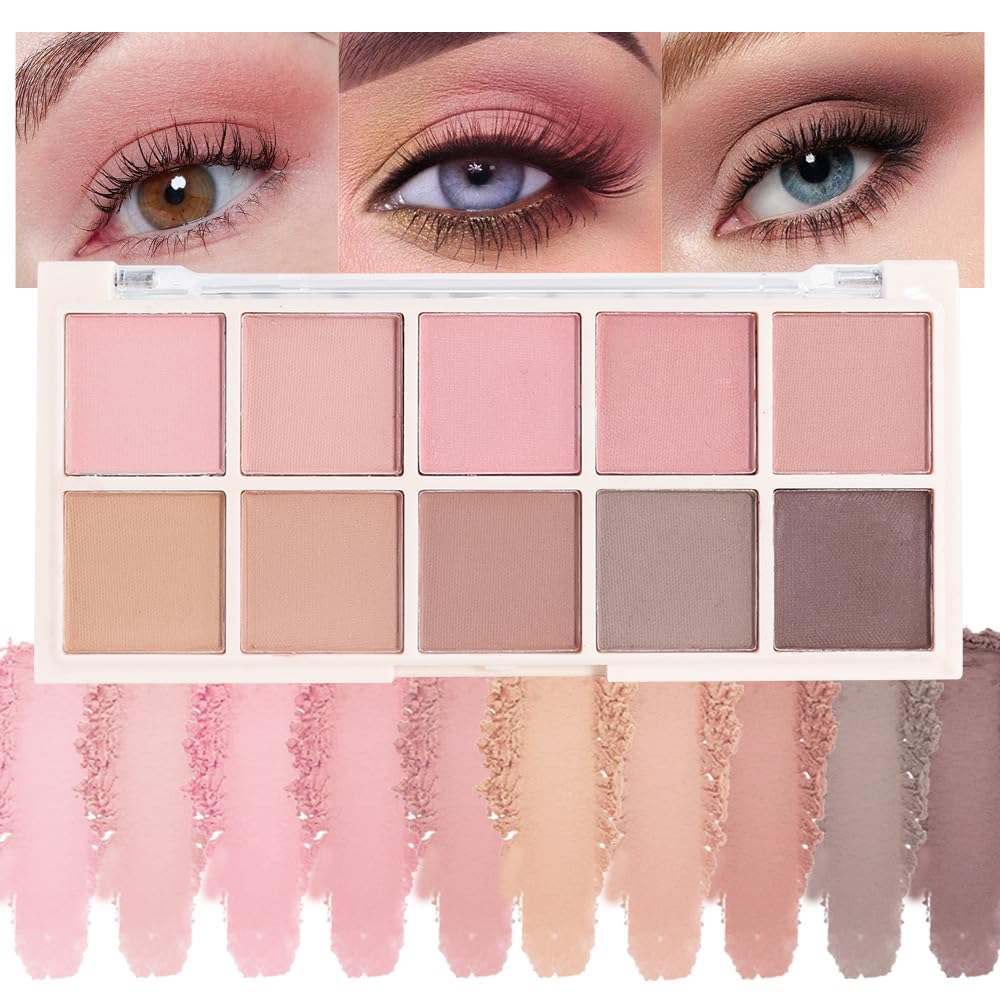 Ten Color Pink Brown Series Matte Eyeshadow Makeup Palette, High-Pigment Eye Shadow, Smooth & Blendable, Everyday Velvety Matte Finish Eye Makeup Looks Box, Vegan & Cruelty-Free, 0.35 Oz 04#-Velvo Beauty