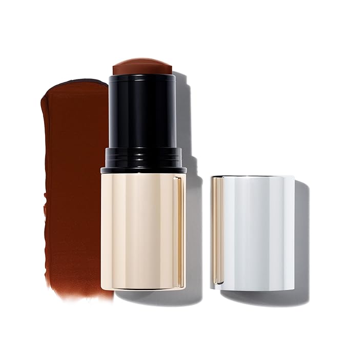 MAKE Beauty Heat Stroke Cream Blush Stick for Cheeks with Natural Hydrating Dewy Finish. Creamy Gel Blush Balm - Shade Baked, Deep Chocolate Brown Cheek Tint-Velvo Beauty