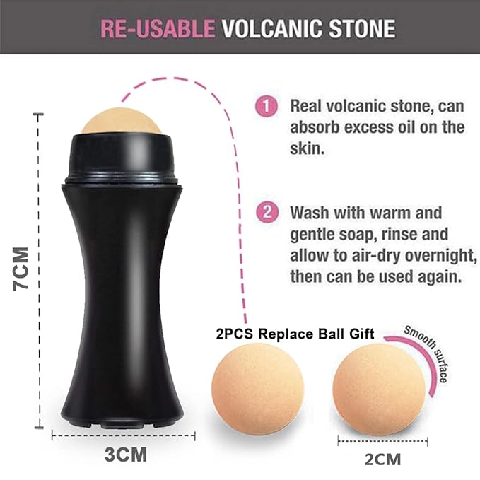 103 PCS Volcanic Roller Oily Skin Oil Control On The Go Volcanic Face Roller Oil Absorbing Volcanic Roller with Oil Blotting Sheet Paper for Oily Skin Care Oil Control Film Tissues(Type1)-Velvo Beauty