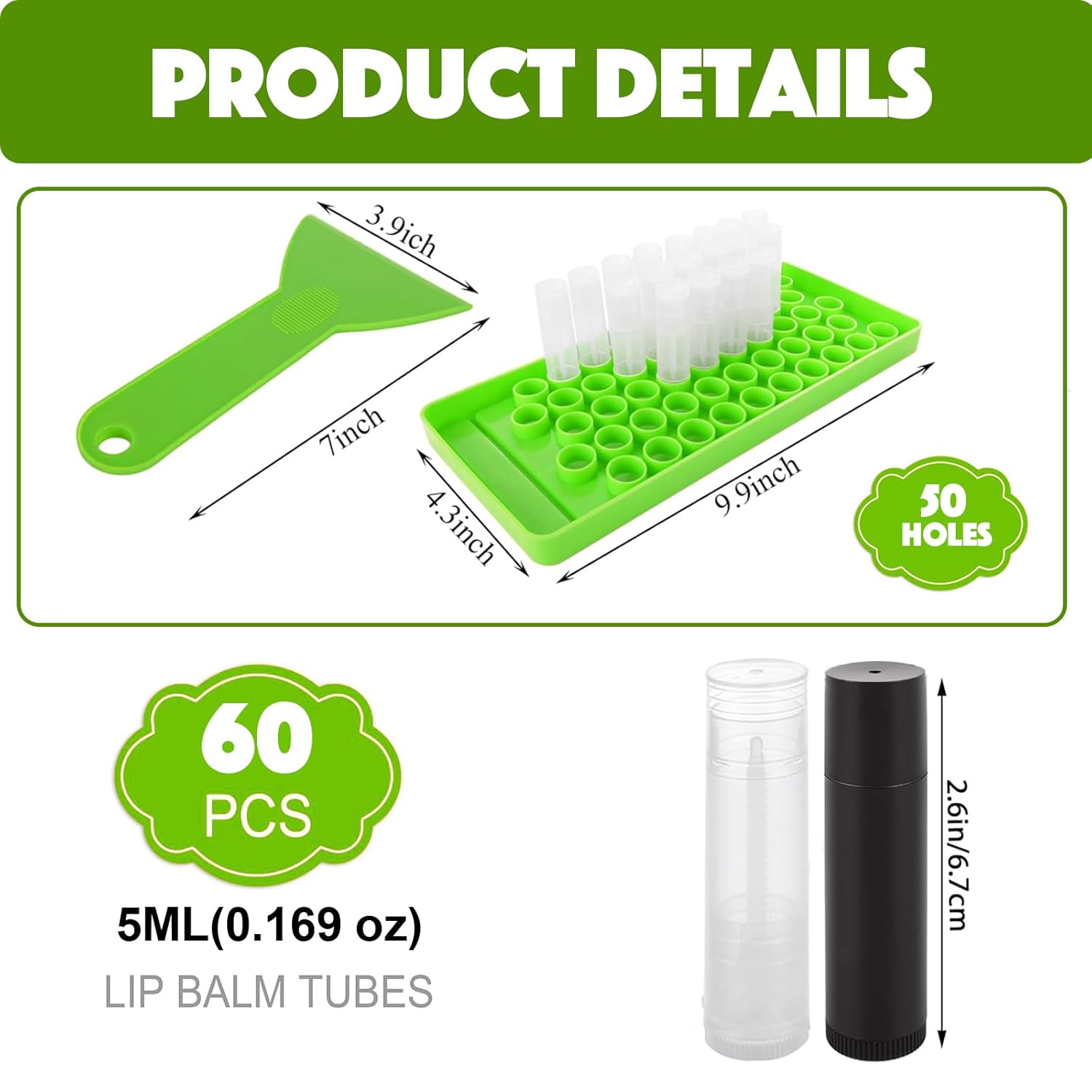 Lip Balm Tubes with Filling Tray and Spatula, 60 Empty Lip Balms Containers with Caps (Clear+Black), 60 Writeable and 60 Printed Stickers, BPA Free, Make Natural Lip Balm Kit for DIY-Velvo Beauty