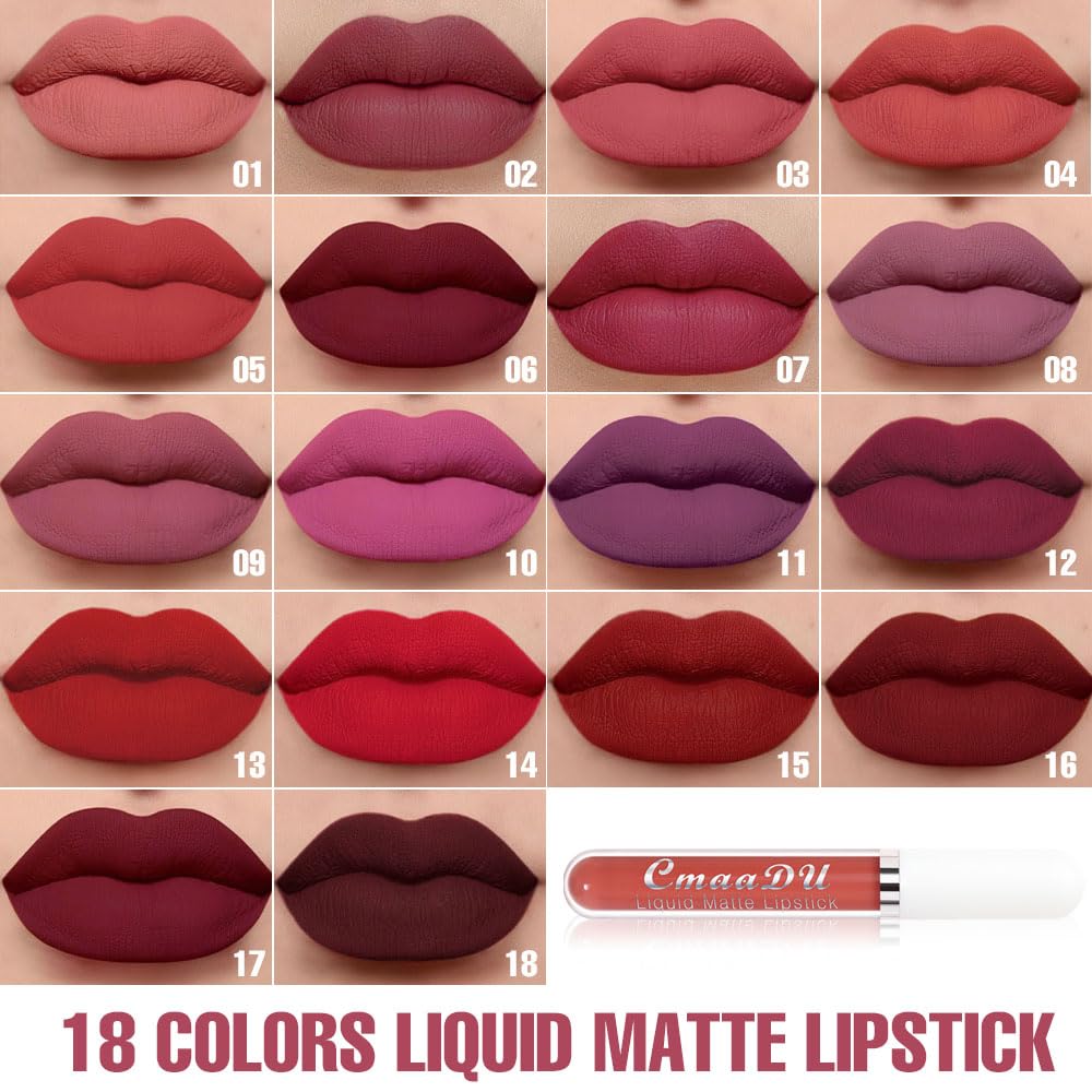 evpct 1Pcs Dark Red Liquid Matte Lipstick Lipgloss Set for Women, labiales mate 24 horas originales matte larga duracion 24 Hour Lipstick Lip Stains Long Lasting Waterproof 24, 16#-Velvo Beauty