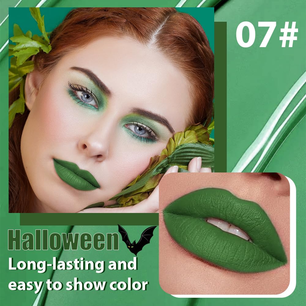 Green Metallic Lipstick for Women,Matte Sparkling Liquid Lipstick,Long Lasting Waterproof Lightweight Comfortable Non-Drying Bold Dark Lip Gloss for Gothic Stage Makeup,Cruelty Free-Velvo Beauty