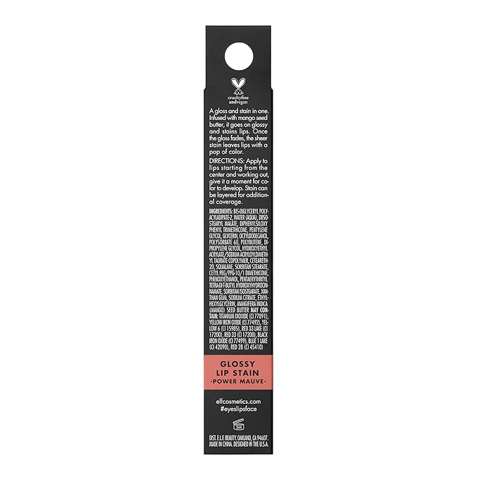 e.l.f. Glossy Lip Stain, Long-Lasting, Lightweight Lip Stain For A Sheer Pop Of Color & Subtle Gloss Finish, Vegan & Cruelty-Free, Power Mauves-Velvo Beauty