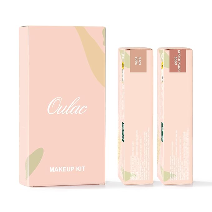 Oulac Beige Nude Satin Lipstick Set - Matte Lip Base, Full Coverage Lip Color, Satin Matte Finish, Cream Texture, Hydrating, Infused with Hyaluronic Acid, 4g*2 SG01+SG02-Velvo Beauty