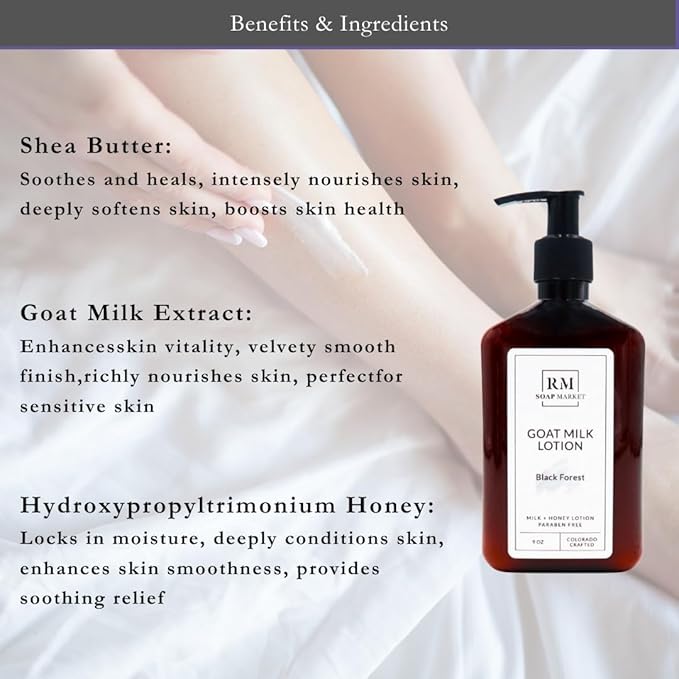 Goat Milk Lotion, Black Forest Fragrance, Hydrating Lotion for Men and Women, Infused With Nourishing Goat Milk, Shea Butter, Sunflower Oil, and Aloe, Soft Amber & Tobacco Scent, 9 Oz-Velvo Beauty