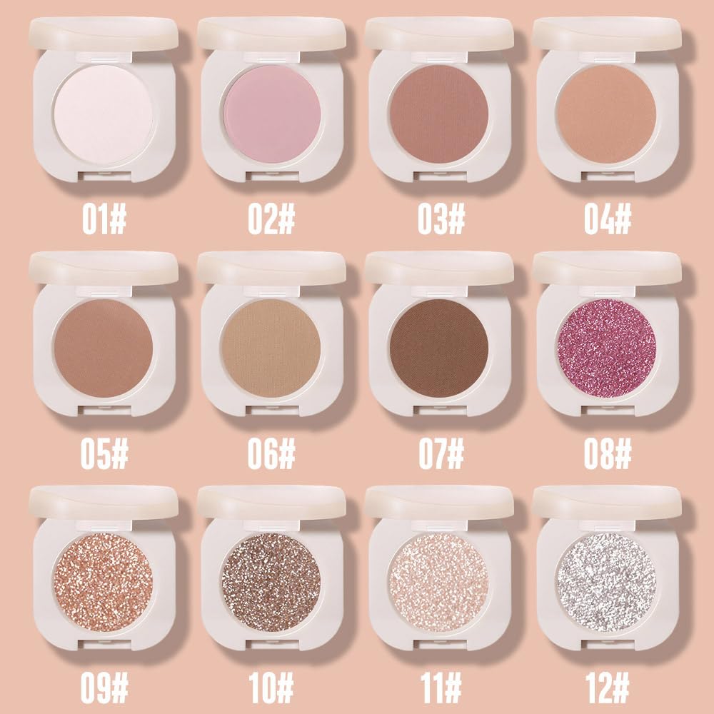 Pear White Shimmer Single Eyeshadow, Natural Warm Champagne Gold Glitter Eyeshadow Palette Makeup, Highly Pigmented Long Lasting Shimmer Shiny Pressed Powder for Women, Vegan & Cruelty-free 11-Velvo Beauty