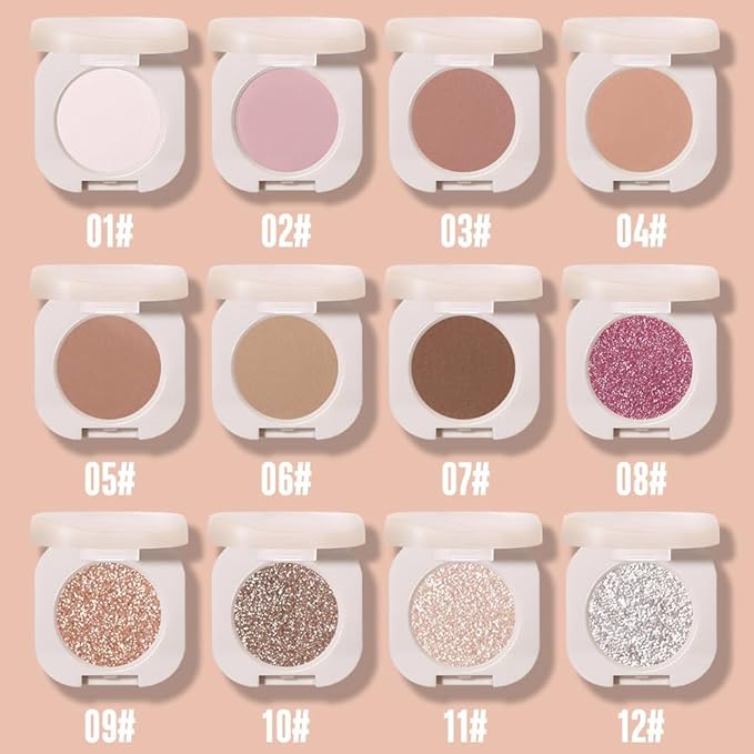 2Pcs Glitter Shimmer Sparkle Eyeshadow Palette Makeup for Green Blue Eyes, Light Brown&Sliver Glitter Shimmer eyeshadow Palette, Cream Iridescent Single Monochrome Eye Shadow Makeup-Velvo Beauty
