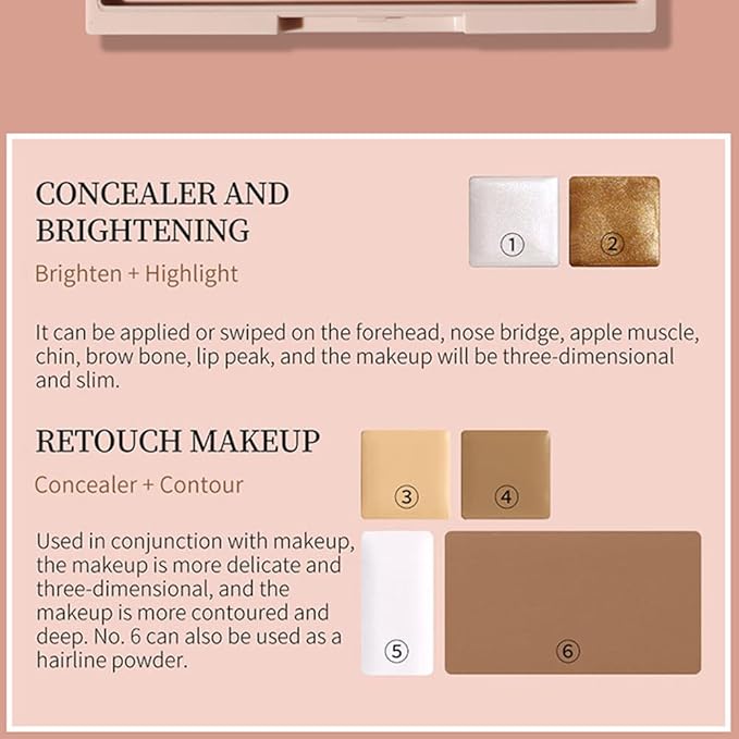 Pro Cream Highlight and Contour Palette Kit with Mirror & Brush for Women. White Silver Gold Highlight Brown Face Correcting Concealer Palette-Velvo Beauty