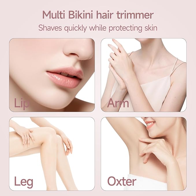 Bikini Trimmer for Women Electric Razors for Women, Double Head Dual Purpose, IPX7 Waterproof Hair Razor, Ceramic Blade Hair Trimmer Wet & Dry Use,Womens Painless Electric Shaver for Facial and Body-Velvo Beauty