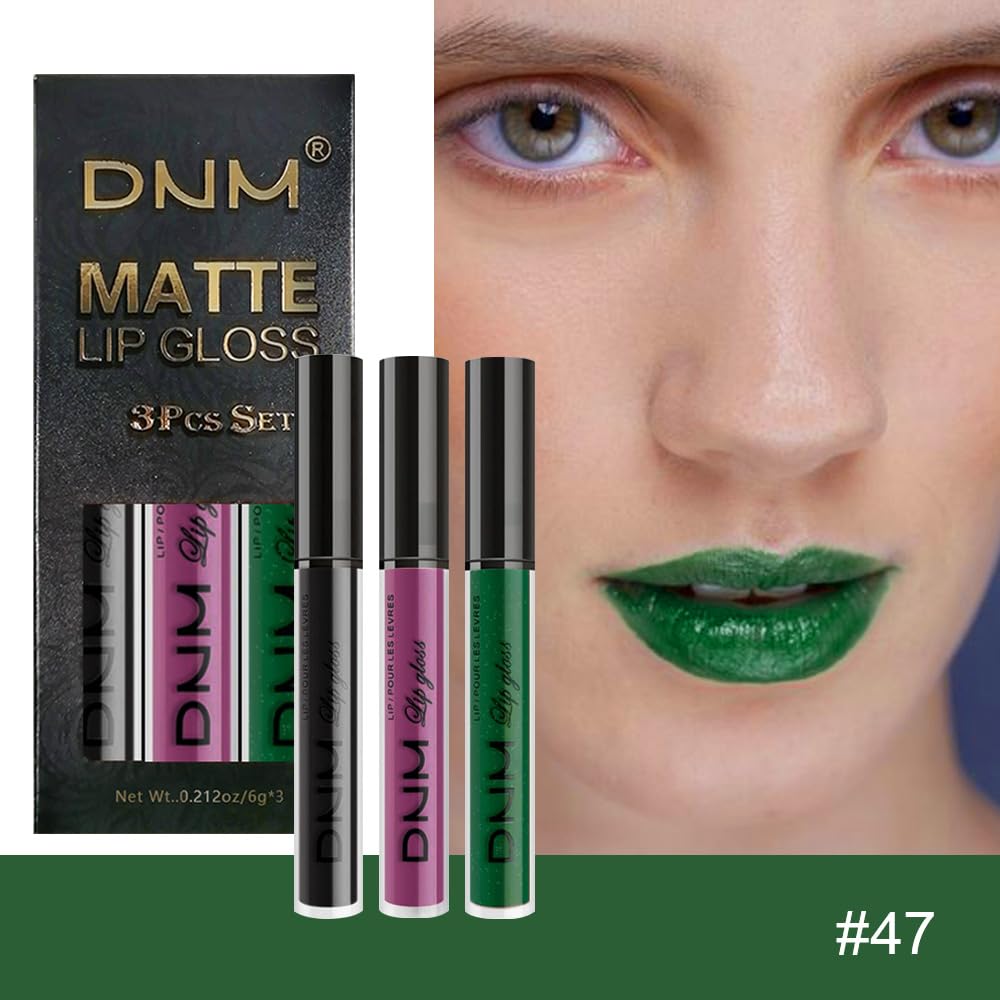 evpct 3Pcs Dark Black Grape Plum purple Emerald Green Matte Liquid Lipstick Lip Stain Sets for Women Matte+Lipstick Long Lasting 24 hr Hours Magic Lipstick 24 Hours original Waterproof 18#-Velvo Beauty