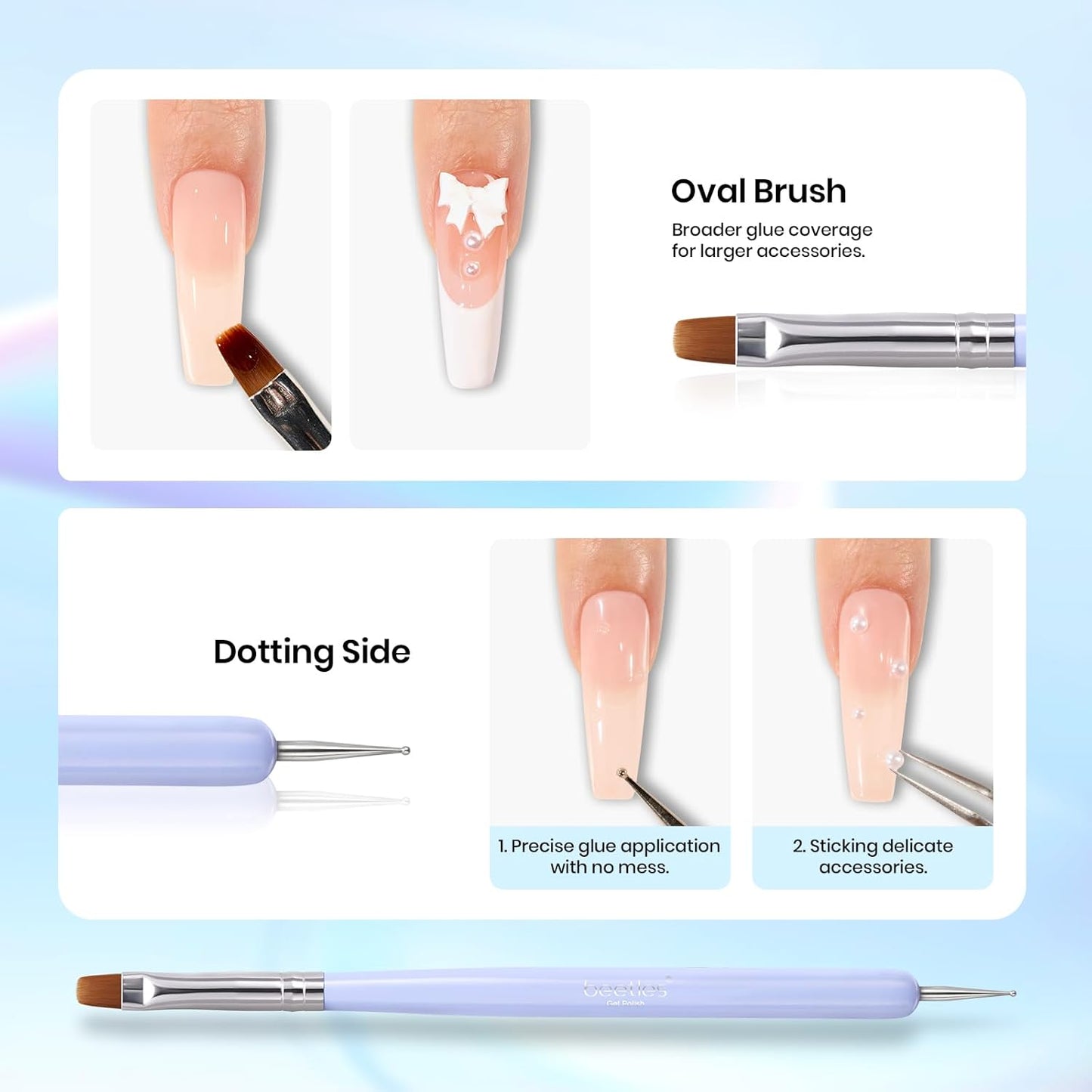 Beetles 3D Nail Art Brushes, Dual-ended Silicone Manicure Tool, Gold Chrome Nail Powder, 15mm Liner Brush, Dotting Tool with Flowers Bowknot Mold, Pearls, for 3D Manicure Design Carving Drawing Effect-Velvo Beauty