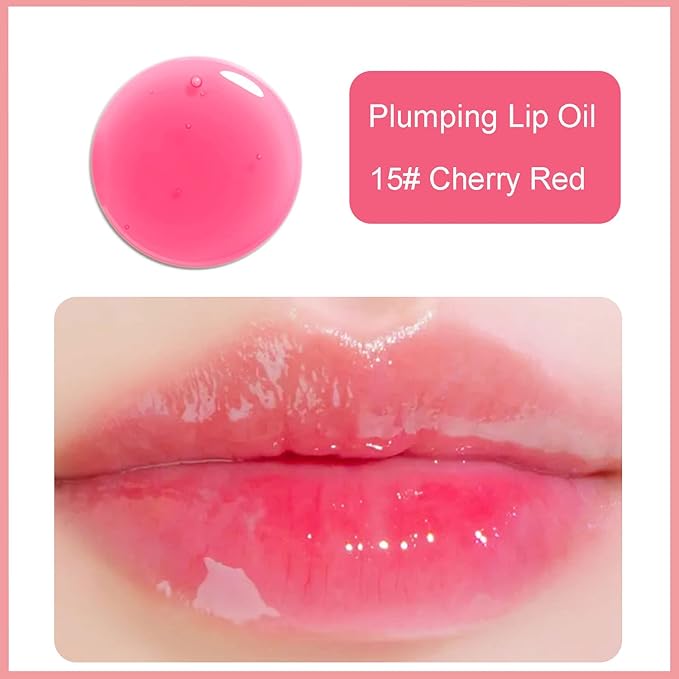 Hydrating Lip Glow Oil, Plumping Watery Lip Gloss, Refreshing Moisturizing Lip Oil Tinted Lip Balm, Lasting Nourishing Revitalizing Lip Tint Lip Care (15# Cherry Red)-Velvo Beauty
