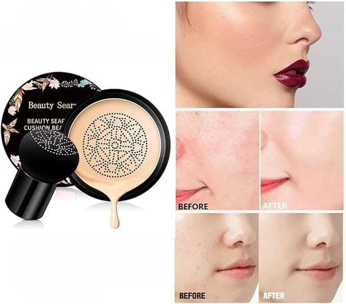 Beauty Glazed Mushroom Head Air Cushion CC Cream Foundation Cover Concealer Makeup Moisturizing Brightening Pigment Liquid Foundation, Even Skin Tone Makeup Base BB # 02 Naturel-Velvo Beauty