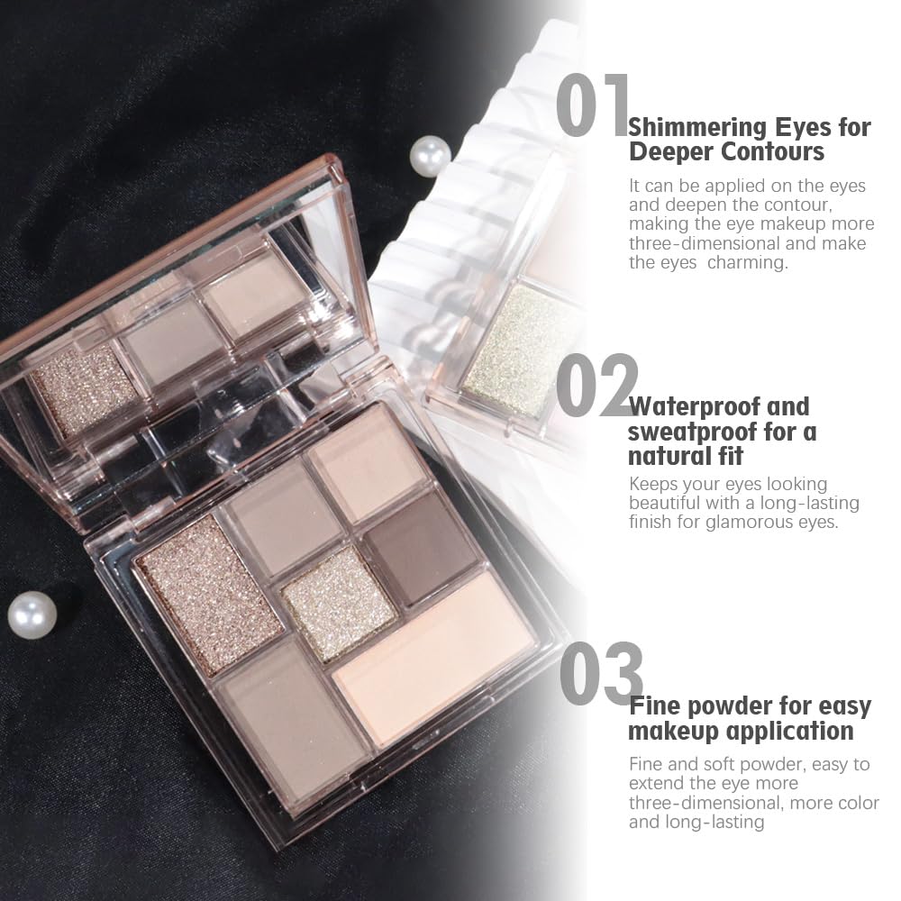 Nude Brown 7Colors Eyeshadow Makeup Palette with Mirror,Natural Neutral Eye Shadow Palettes for Older Women,Long Lasting Naturing-Looking,Lightweight,Waterproof,Eye Makeup Kit Travel Size,Vegan-Velvo Beauty