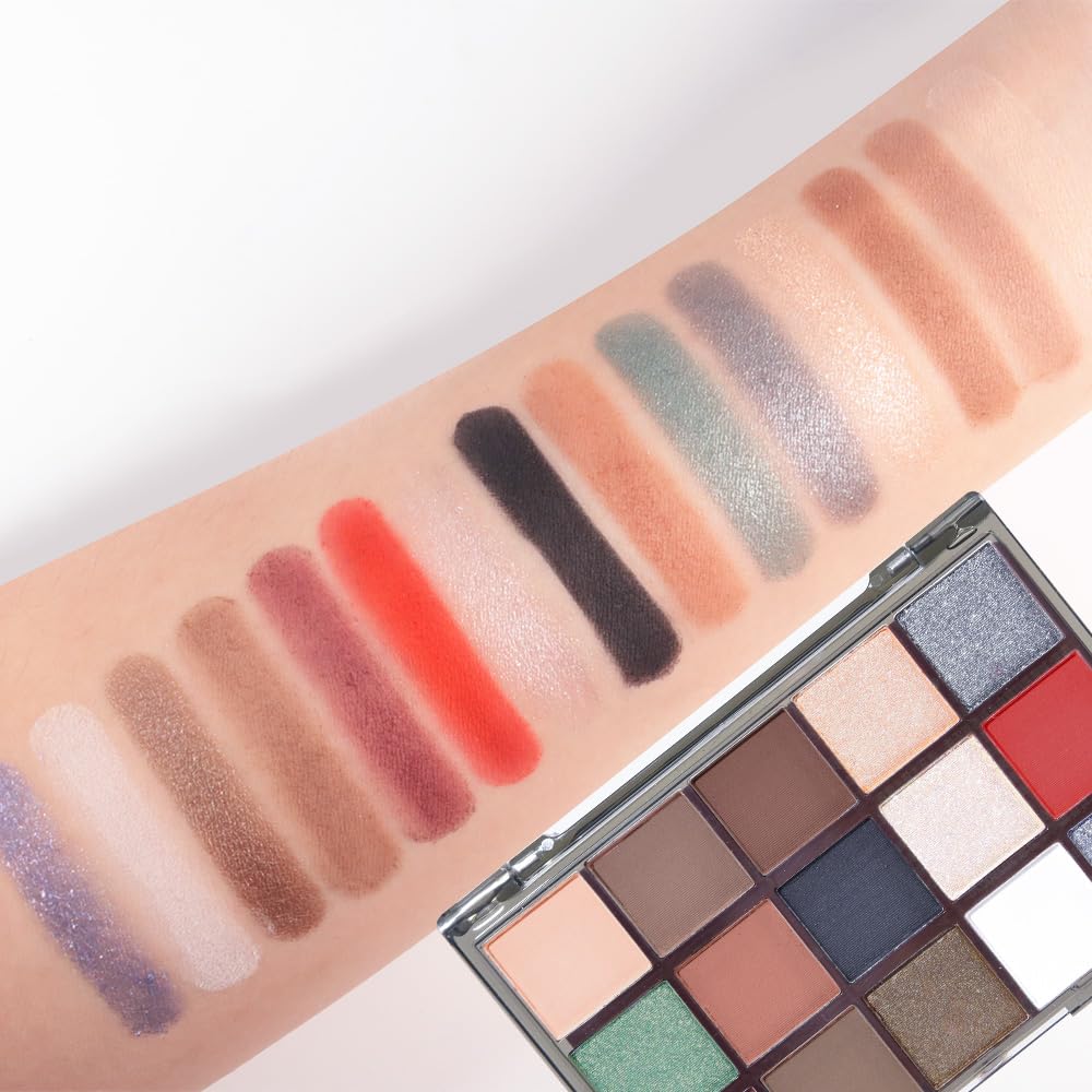 Smokey Red Eye Shadow Makeup Palette,15 Colors Gray Silver Brown Dark Shimmer Matte Makeup Pallet,Long Lasting Waterproof for Daily and Halloween,Vegan,Cruelty -free-Velvo Beauty