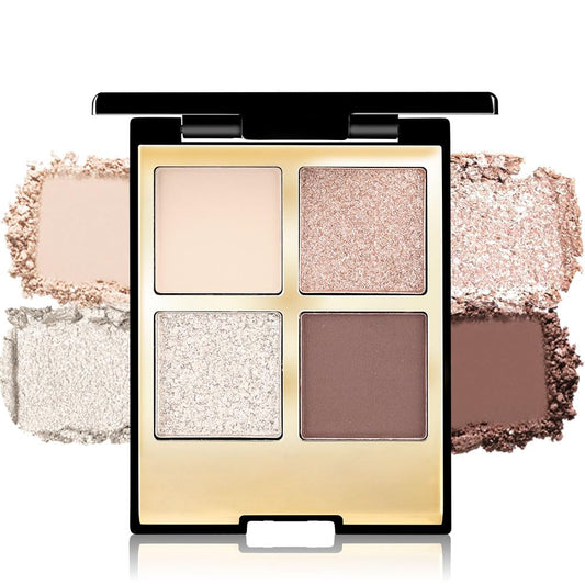 4 Colors Eyeshadow Makeup Palette,Nude Rose Gold Brown Natural Neutral Nude Eye Shadow Palette with Mirror,Long Lasting Naturing-Looking,Waterproof,Travel Size-Velvo Beauty
