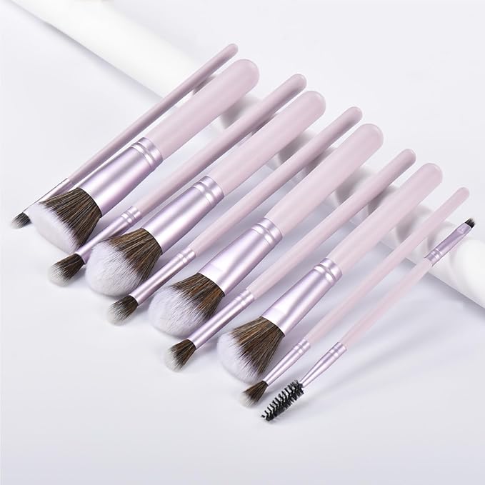 10 Piece Purple Makeup Brushes - Wooden Handle with Soft Synthetic Bristles,for Face & Eye Makeup|Professional Makeup Brushes set for Women & Girls|-Velvo Beauty
