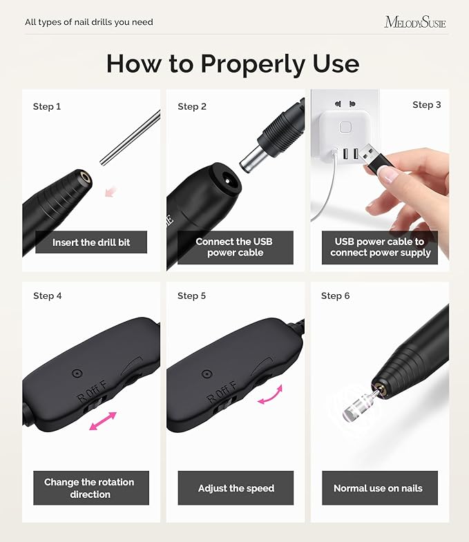MelodySusie Electric Nail Drill Machine,PC120I Portable Electric Nail File Efile Set for Acrylic Gel Nails, Manicure Pedicure Tool with Nail Drill Bits Sanding Bands Dust Brush, Black-Velvo Beauty