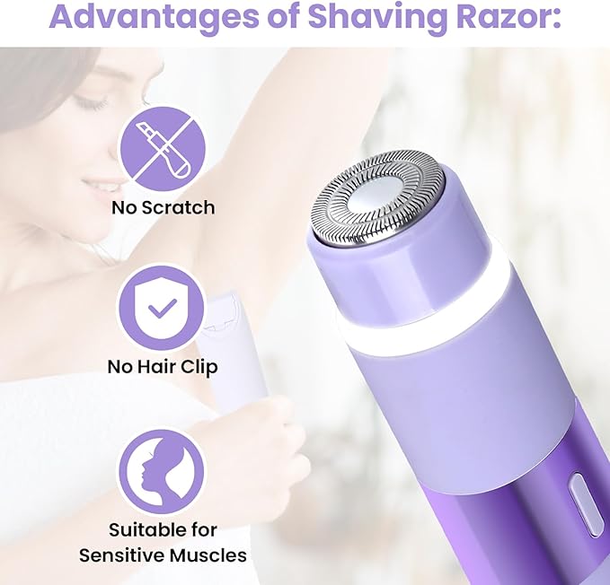 Bikini Trimmer for Women, Glow Aura Womens Shaver, Quiet Dual Head Waterproof Cordless Rechargeable Painless Trimmer for Underarms, Legs, Body (Purple)-Velvo Beauty
