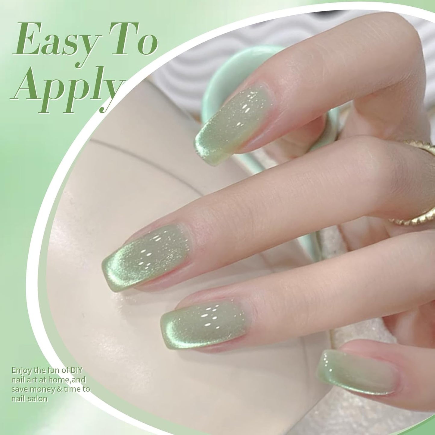 BORN PRETTY Green Cat Magnetic Eye Gel Nail Polish Shimmer Glitter Holographic Aurora Green Magnetic Gel Polish Nail Art Manicure DIY at Home 15ML-Velvo Beauty