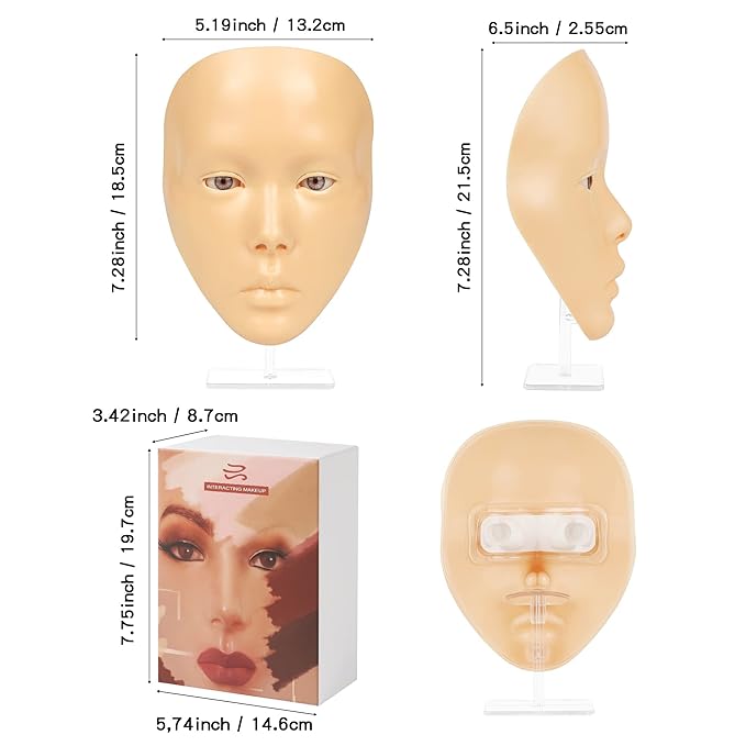 Makeup Practice Mannequin Face, 5d Reusable Silicone Makeup Practice Board Full Face with Makeup Brushes Sponge Set and Eyeshadow Board Makeup Kit for Makeup Artist, Girl's Gift Or Professionals-Velvo Beauty