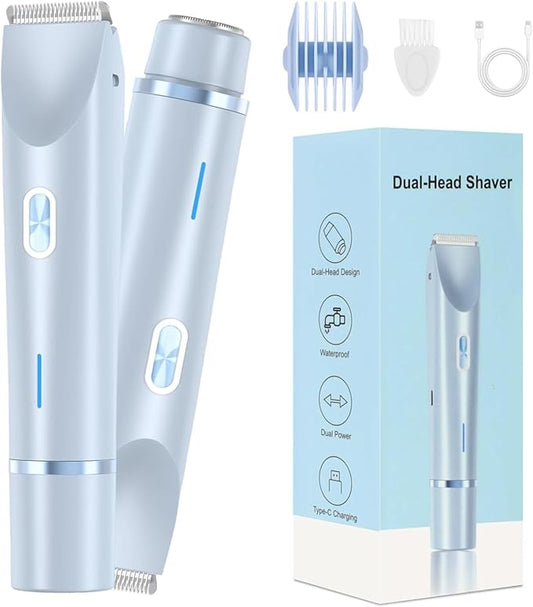 Dermave Bikini Shaver,2025 New Dual Head Shaver Women, 2 in 1 Wet & Dry Waterproof Electric Bikini Trimmer for Women,Blue-Velvo Beauty