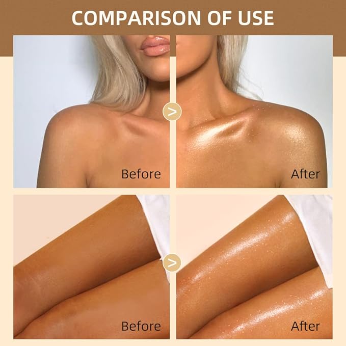 40ml Body Shimmer Oil,Face and Body Liquid Luminizer,Smooth Body Shimmer Oil For Sunshine Bath, Waterproof Moisturizing Light Shimmer Glow Illuminator,Liquid Highlighter Makeup,Makeup Brush Include (4#-Glistening Bronze)-Velvo Beauty