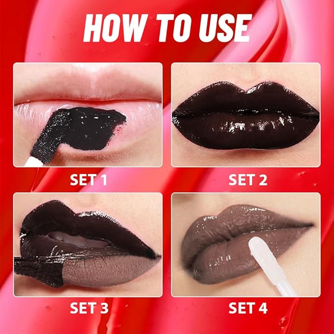 2Pcs Lip Stain Peel Off Lip Gloss oil Dual-Ended Combo, Lips Liner Stain Peel Off Masque, Long Lasting & Waterproof, Transfer-Proof Lip Tint Stain with Lip oil for All Skin Type 06#+07#-Velvo Beauty